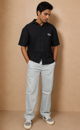 Men's Relaxed Fit Grey Linen Trousers