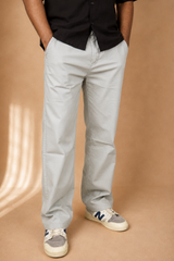 Men's Relaxed Fit Grey Linen Trousers