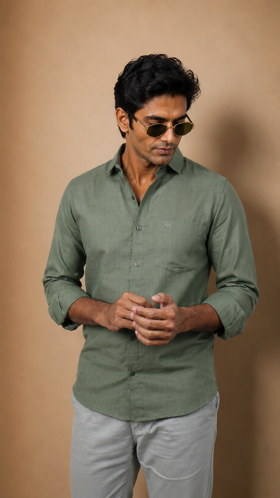 Olive Green Linen Shirt