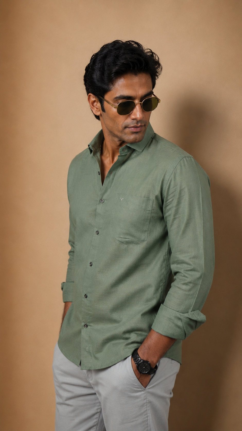 Olive Green Linen Shirt