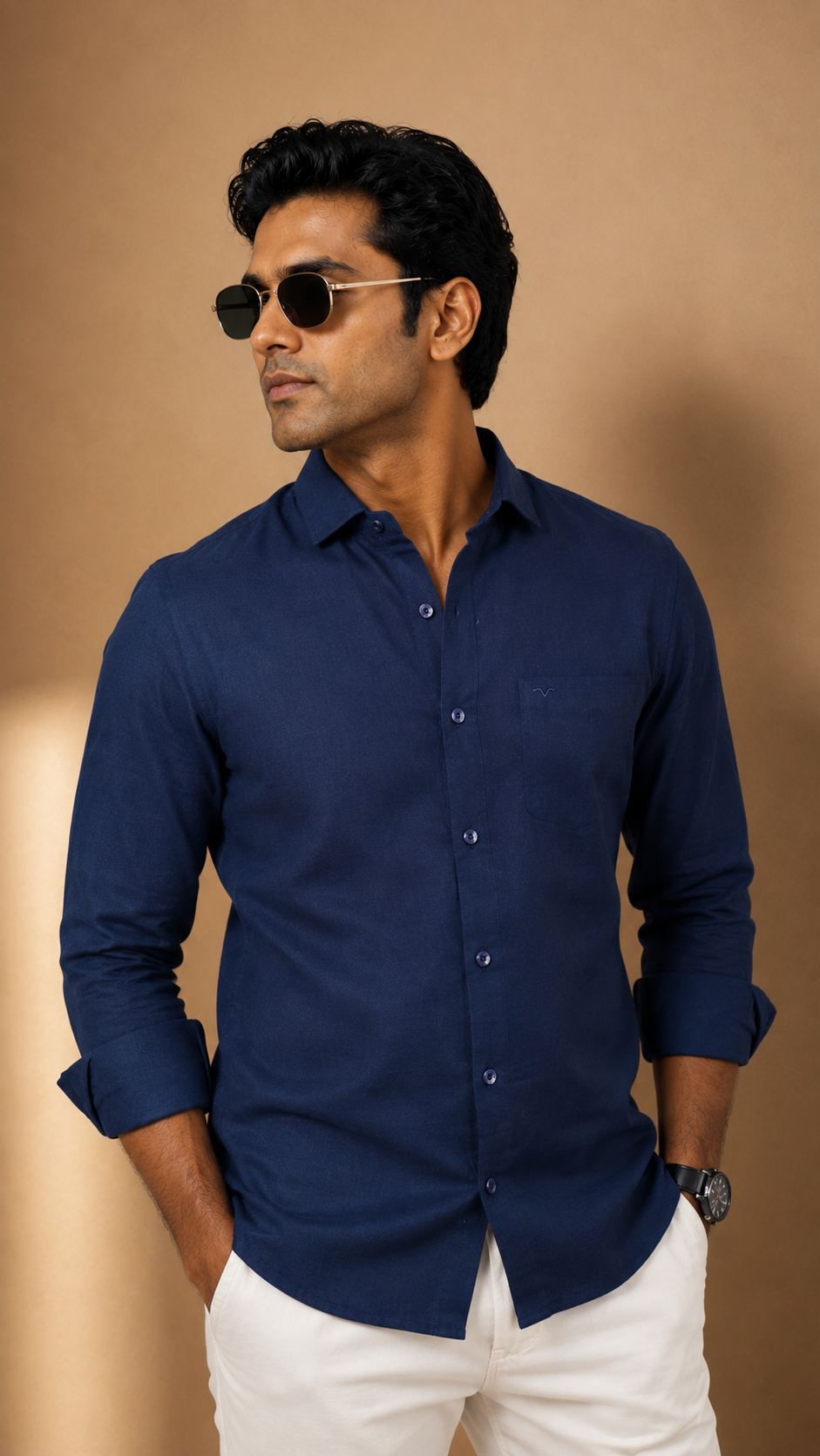 Navy Blue Linen Shirt