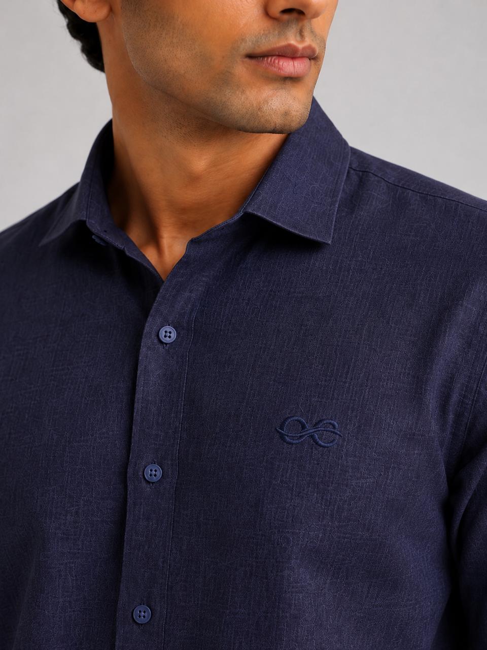 Navy Blue Cotton Linen Shirt