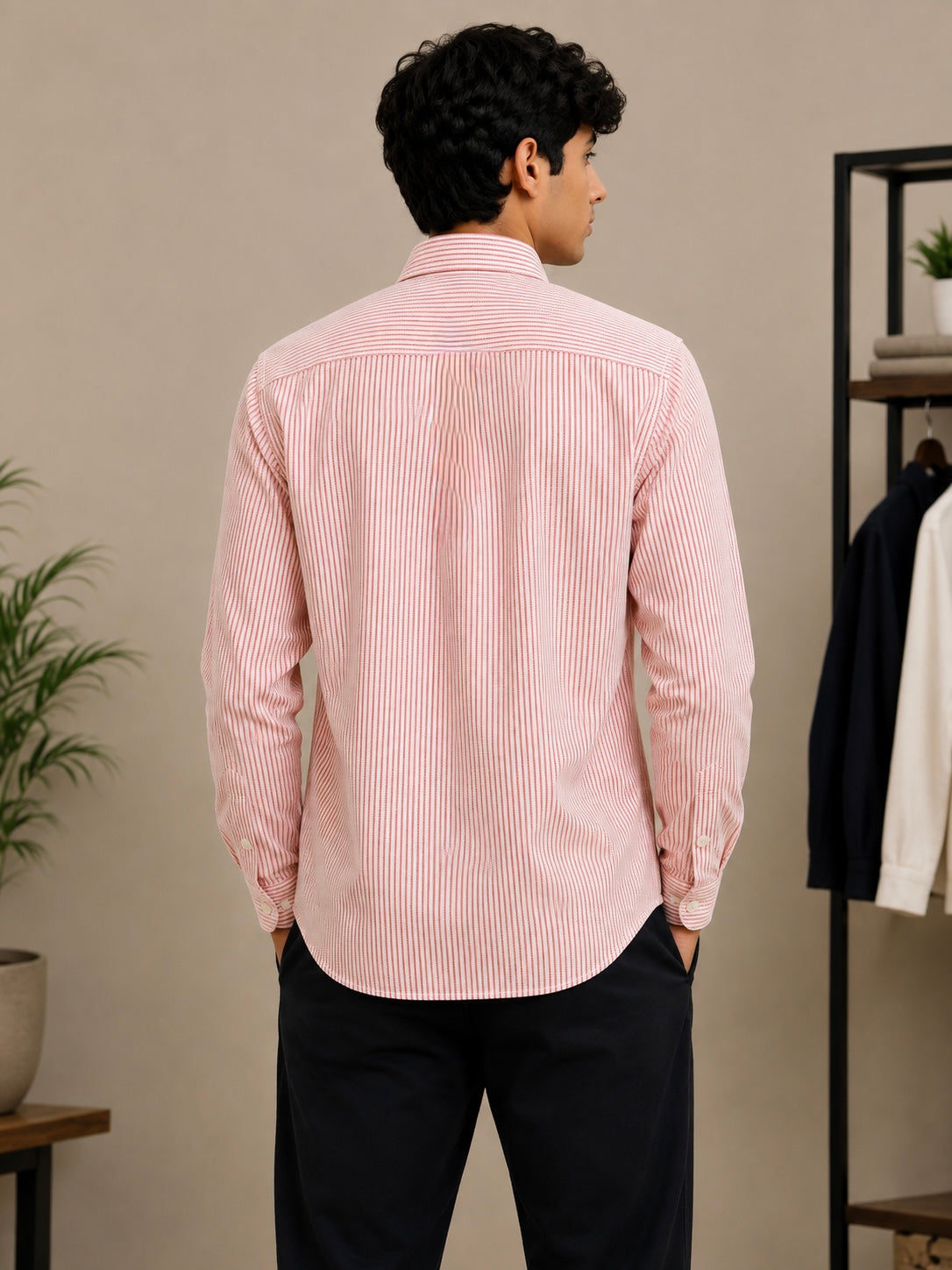 Peach Pinstripe Cotton Shirt