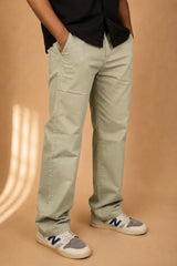 Men's Relaxed Fit Pista green Linen Trousers