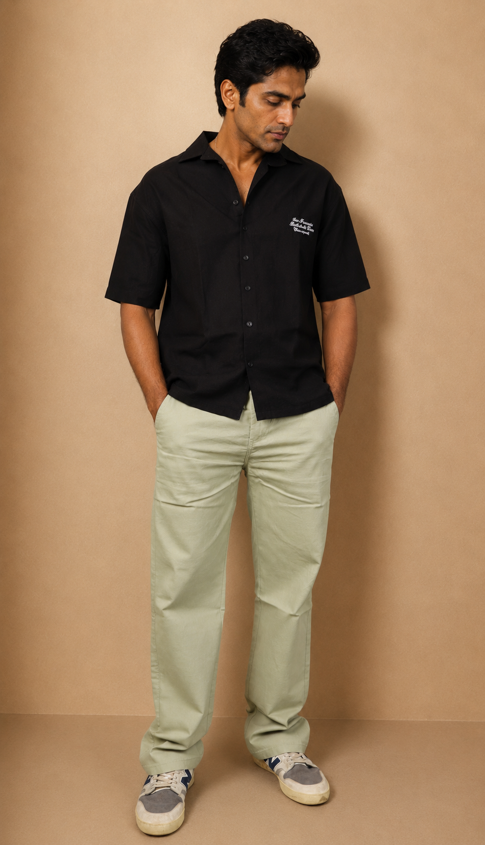 Men's Relaxed Fit Pista green Linen Trousers