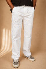 Men's Relaxed Fit White Linen Trousers