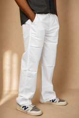 Men's Relaxed Fit White Linen Trousers
