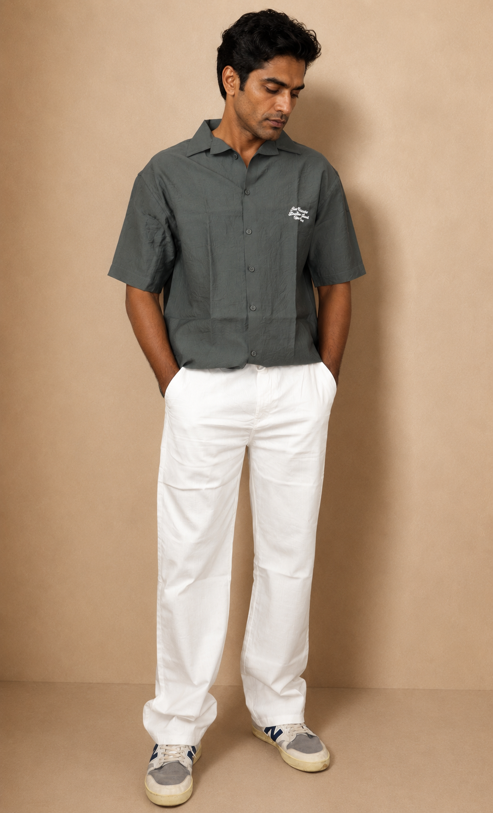 Men's Relaxed Fit White Linen Trousers